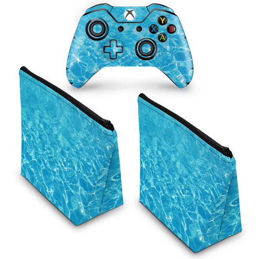 KIT Capa Case e Skin Anti-Rage Xbox One Fat Controle - Aquático Água