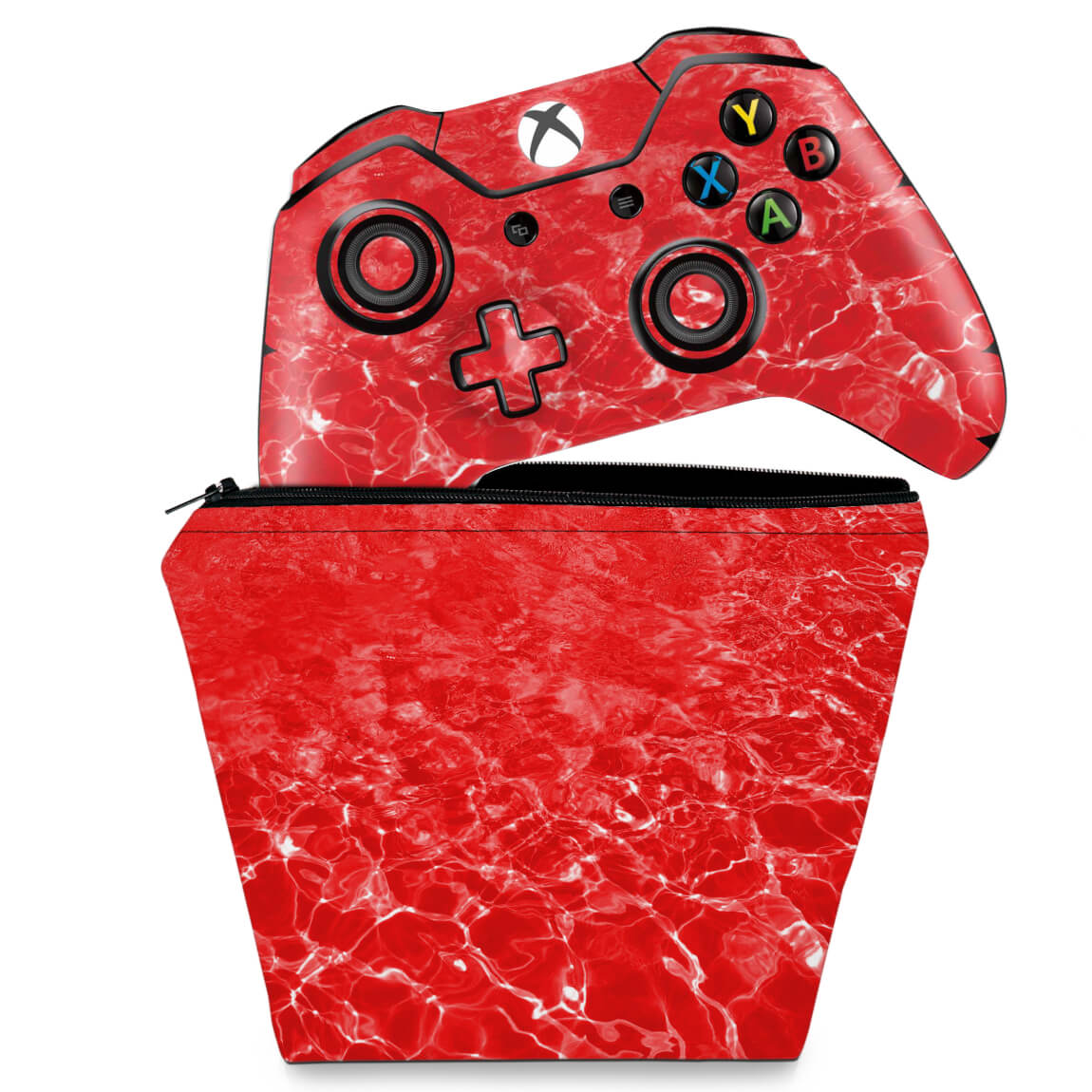 KIT Capa Case e Skin Anti-Rage Xbox One Fat Controle - Aquático Água Vermelha