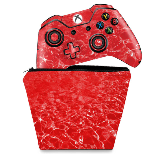 KIT Capa Case e Skin Anti-Rage Xbox One Fat Controle - Aquático Água Vermelha