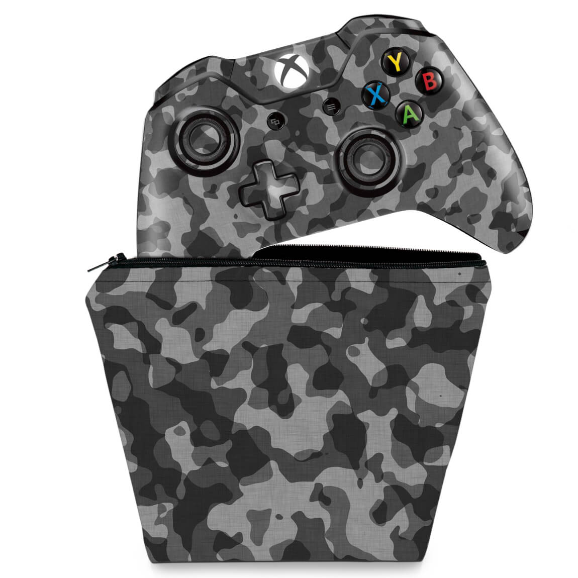 KIT Capa Case e Skin Anti-Rage Xbox One Fat Controle - Camuflagem Cinza