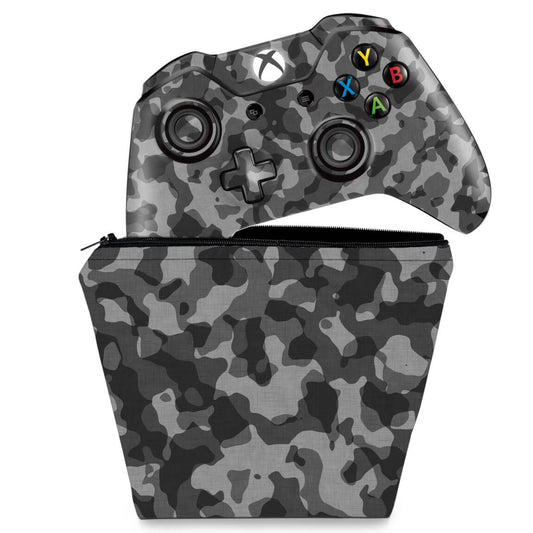KIT Capa Case e Skin Anti-Rage Xbox One Fat Controle - Camuflagem Cinza
