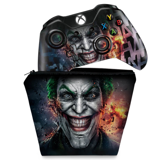 KIT Capa Case e Skin Anti-Rage Xbox One Fat Controle - Coringa - Joker #A
