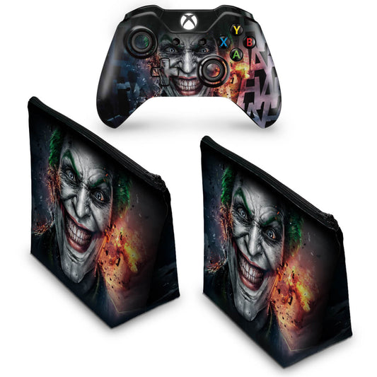 KIT Capa Case e Skin Anti-Rage Xbox One Fat Controle - Coringa - Joker #A