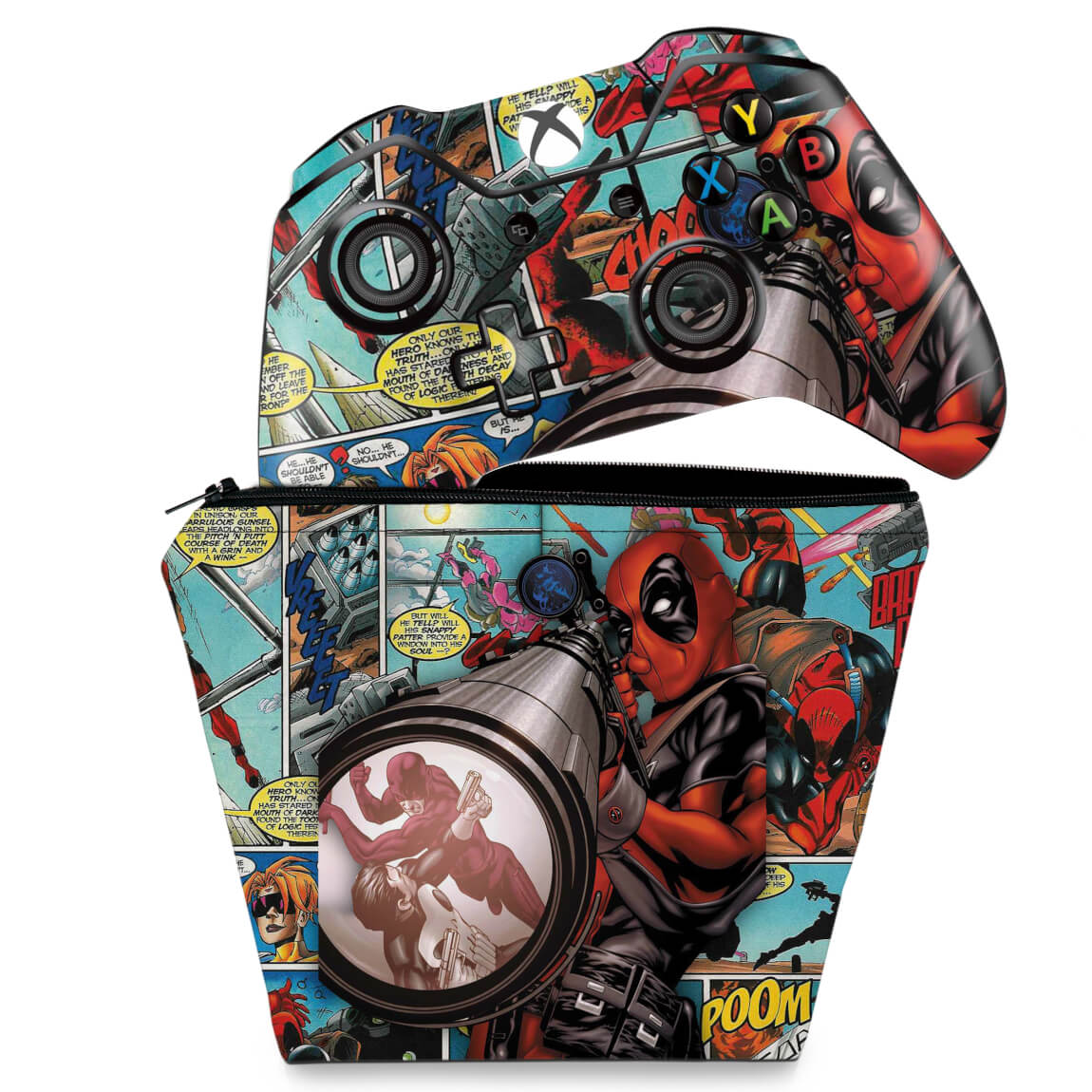 KIT Capa Case e Skin Anti-Rage Xbox One Fat Controle - Deadpool