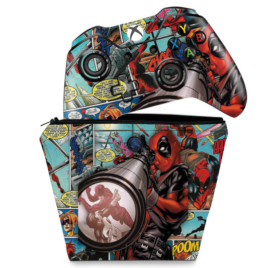 KIT Capa Case e Skin Anti-Rage Xbox One Fat Controle - Deadpool