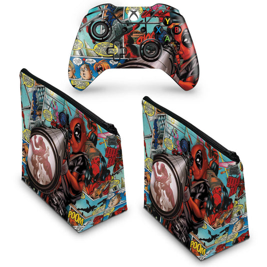 KIT Capa Case e Skin Anti-Rage Xbox One Fat Controle - Deadpool