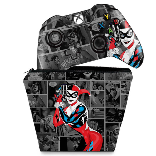 KIT Capa Case e Skin Anti-Rage Xbox One Fat Controle - Arlequina Harley Quinn #A