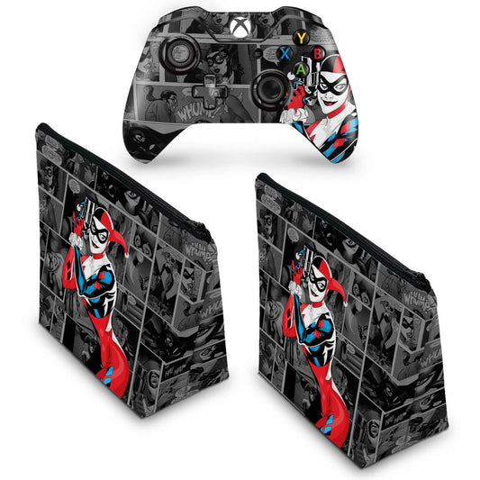 KIT Capa Case e Skin Anti-Rage Xbox One Fat Controle - Arlequina Harley Quinn #A