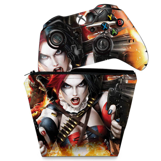 KIT Capa Case e Skin Anti-Rage Xbox One Fat Controle - Arlequina Harley Quinn #B