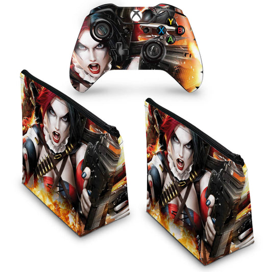 KIT Capa Case e Skin Anti-Rage Xbox One Fat Controle - Arlequina Harley Quinn #B