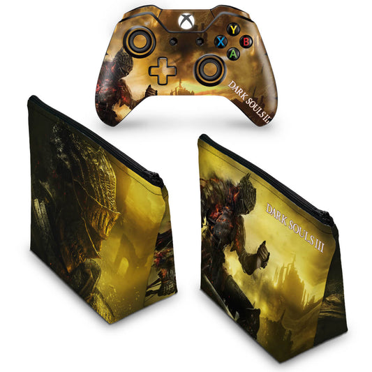 KIT Capa Case e Skin Anti-Rage Xbox One Fat Controle - Dark Souls 3
