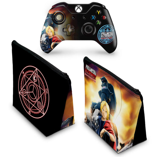KIT Capa Case e Skin Anti-Rage Xbox One Fat Controle - Fullmetal Alchemist: Brotherhood