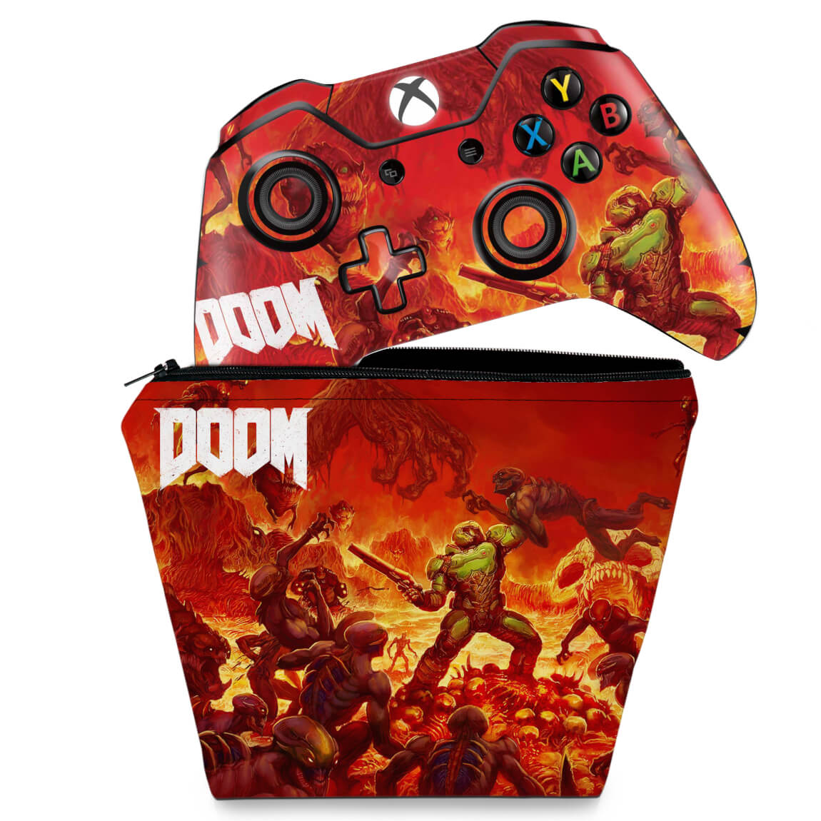 KIT Capa Case e Skin Anti-Rage Xbox One Fat Controle - Doom
