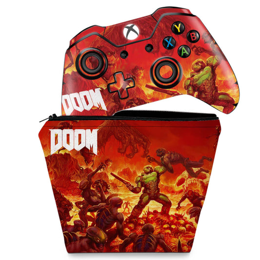 KIT Capa Case e Skin Anti-Rage Xbox One Fat Controle - Doom