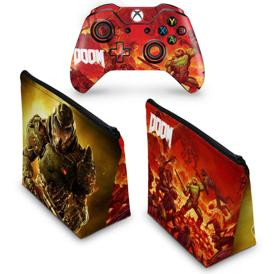 KIT Capa Case e Skin Anti-Rage Xbox One Fat Controle - Doom