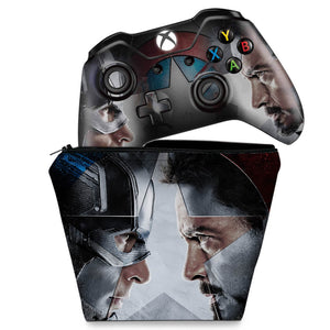 KIT Capa Case e Skin Anti-Rage Xbox One Fat Controle - Capitão America - Guerra Civil