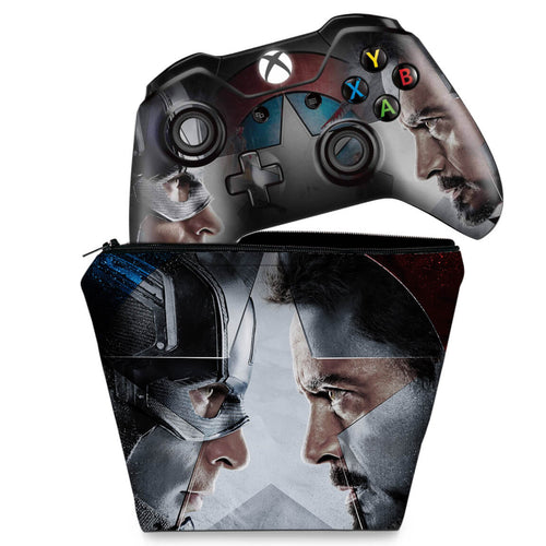 KIT Capa Case e Skin Anti-Rage Xbox One Fat Controle - Capitão America - Guerra Civil