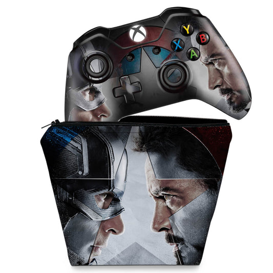 KIT Capa Case e Skin Anti-Rage Xbox One Fat Controle - Capitão America - Guerra Civil