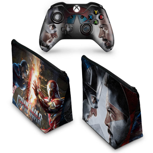 KIT Capa Case e Skin Anti-Rage Xbox One Fat Controle - Capitão America - Guerra Civil