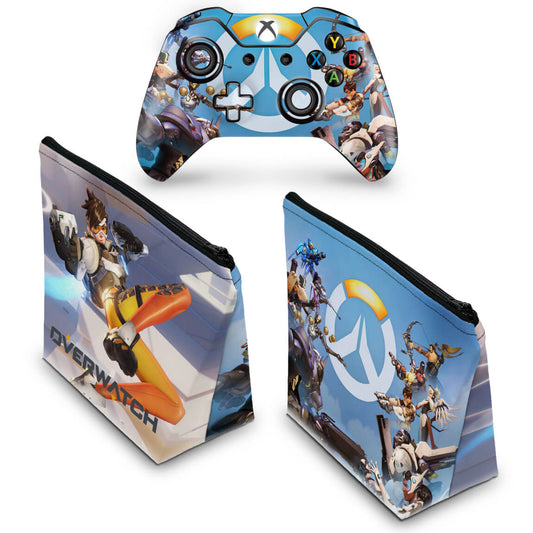 KIT Capa Case e Skin Anti-Rage Xbox One Fat Controle - Overwatch