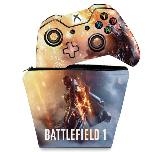 KIT Capa Case e Skin Anti-Rage Xbox One Fat Controle - Battlefield 1