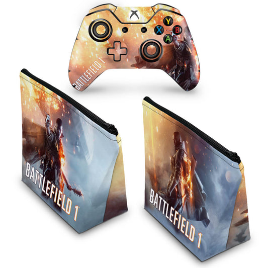 KIT Capa Case e Skin Anti-Rage Xbox One Fat Controle - Battlefield 1