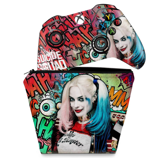 KIT Capa Case e Skin Anti-Rage Xbox One Fat Controle - Esquadrão Suicida #A