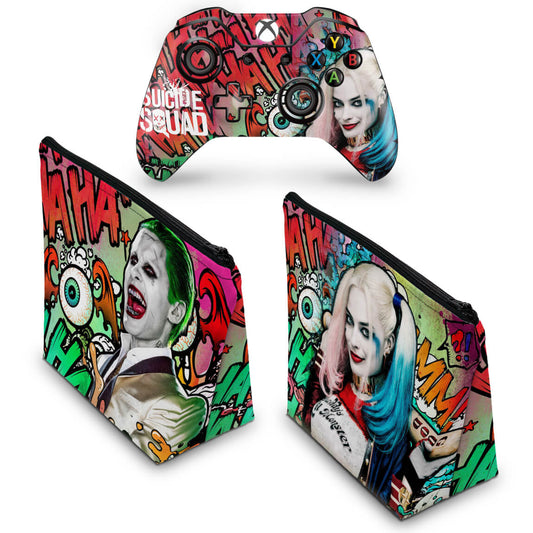 KIT Capa Case e Skin Anti-Rage Xbox One Fat Controle - Esquadrão Suicida #A