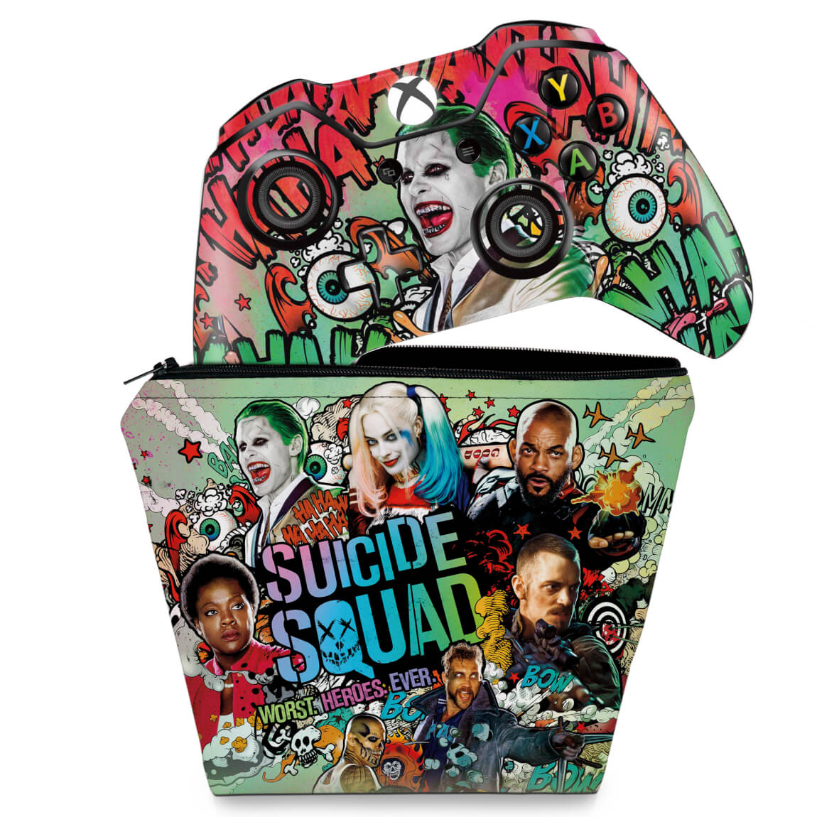KIT Capa Case e Skin Anti-Rage Xbox One Fat Controle - Esquadrão Suicida #B