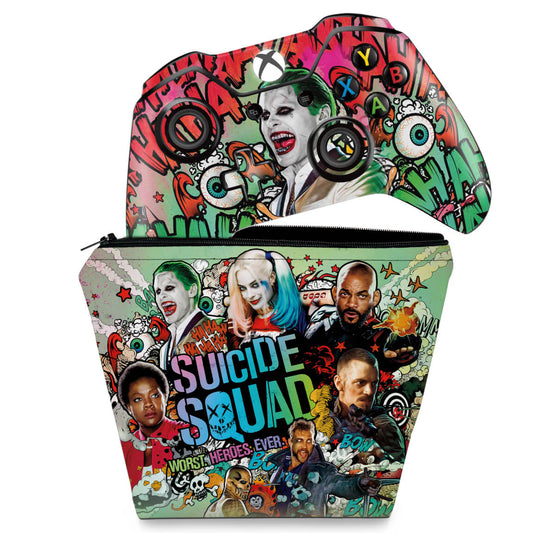 KIT Capa Case e Skin Anti-Rage Xbox One Fat Controle - Esquadrão Suicida #B