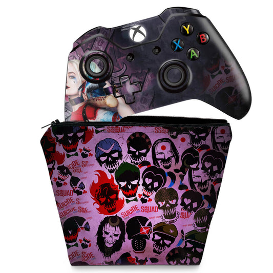 KIT Capa Case e Skin Anti-Rage Xbox One Fat Controle - Esquadrão Suicida #C