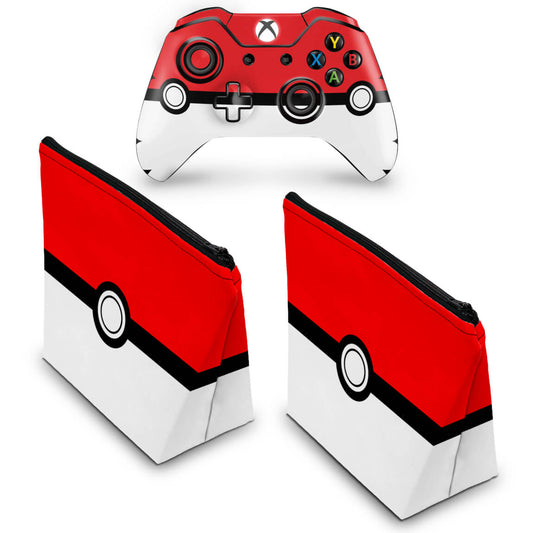 KIT Capa Case e Skin Anti-Rage Xbox One Fat Controle - Pokemon Pokebola