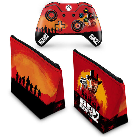KIT Capa Case e Skin Anti-Rage Xbox One Fat Controle - Red Dead Redemption 2