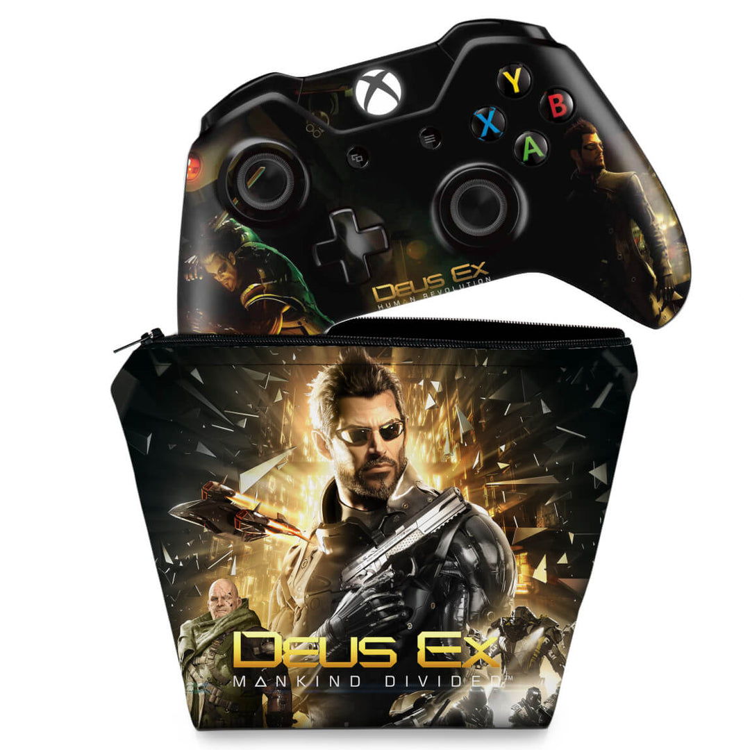 KIT Capa Case e Skin Anti-Rage Xbox One Fat Controle - Deus Ex: Mankind Divided