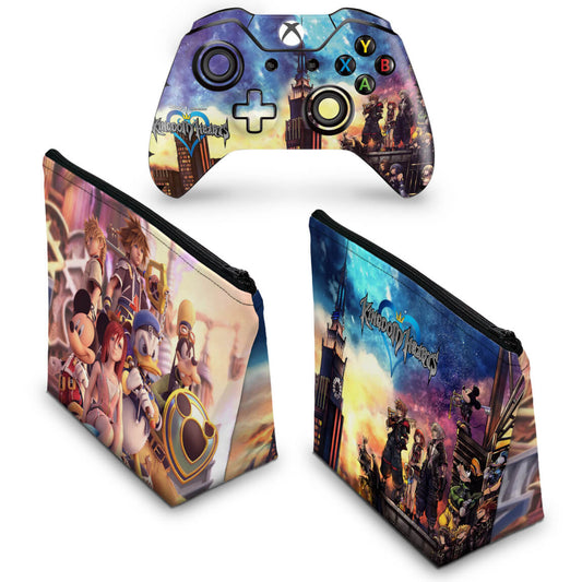 KIT Capa Case e Skin Anti-Rage Xbox One Fat Controle - Kingdom Hearts