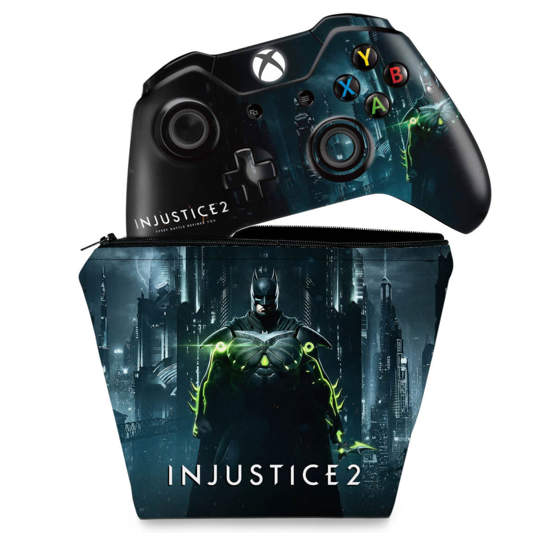 KIT Capa Case e Skin Anti-Rage Xbox One Fat Controle - Injustice 2