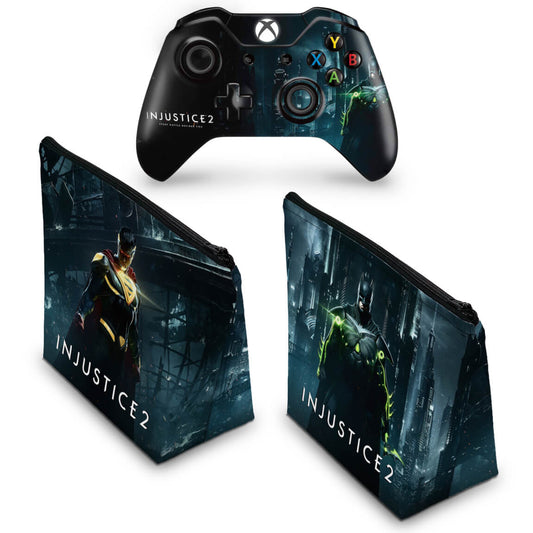 KIT Capa Case e Skin Anti-Rage Xbox One Fat Controle - Injustice 2