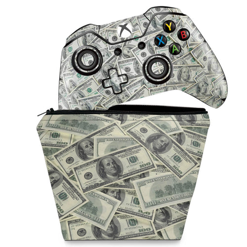 KIT Capa Case e Skin Anti-Rage Xbox One Fat Controle - Dollar Money Dinheiro