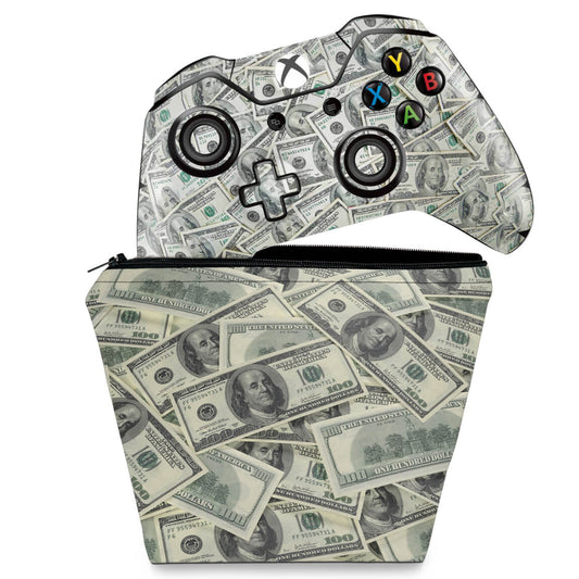 KIT Capa Case e Skin Anti-Rage Xbox One Fat Controle - Dollar Money Dinheiro