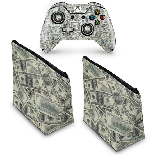 KIT Capa Case e Skin Anti-Rage Xbox One Fat Controle - Dollar Money Dinheiro