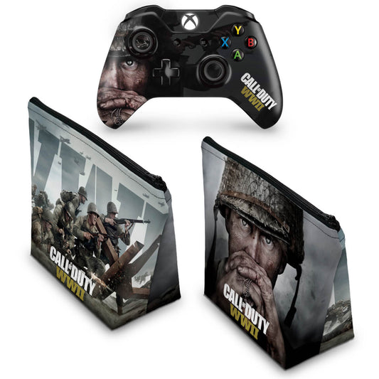 KIT Capa Case e Skin Anti-Rage Xbox One Fat Controle - Call of Duty WW2