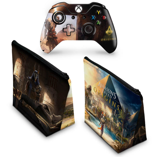 KIT Capa Case e Skin Anti-Rage Xbox One Fat Controle - Assassin's Creed: Origins