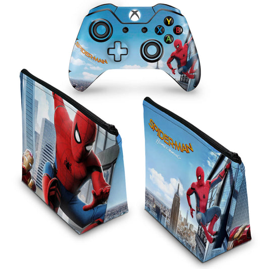 KIT Capa Case e Skin Anti-Rage Xbox One Fat Controle - Homem Aranha - Spiderman Homecoming