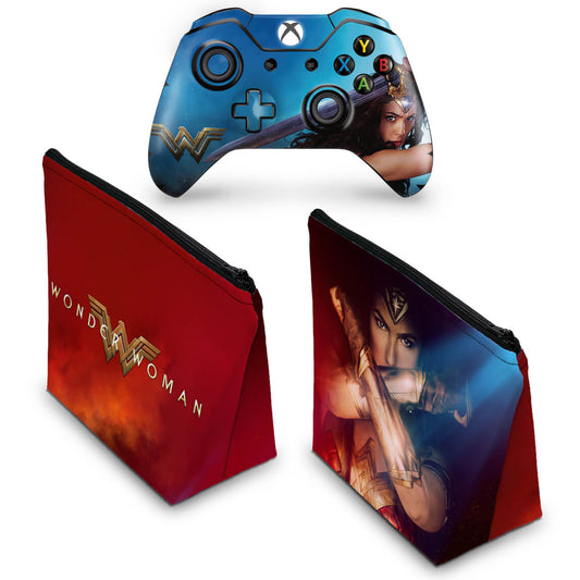KIT Capa Case e Skin Anti-Rage Xbox One Fat Controle - Mulher Maravilha