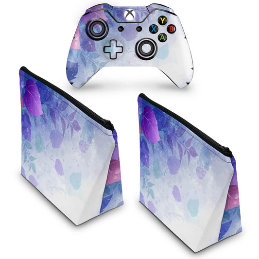 KIT Capa Case e Skin Anti-Rage Xbox One Fat Controle - Folhas Lilás