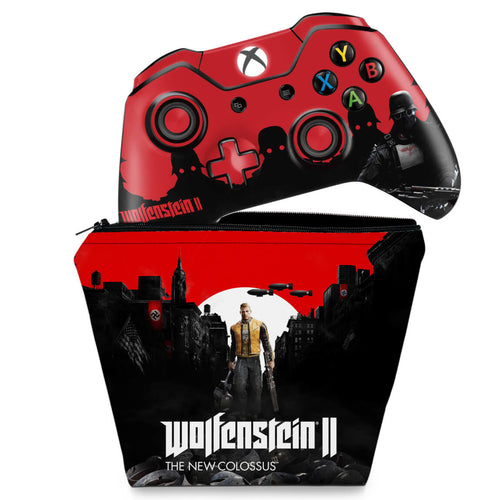 KIT Capa Case e Skin Anti-Rage Xbox One Fat Controle - Wolfenstein 2 New Order