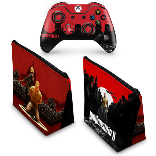KIT Capa Case e Skin Anti-Rage Xbox One Fat Controle - Wolfenstein 2 New Order