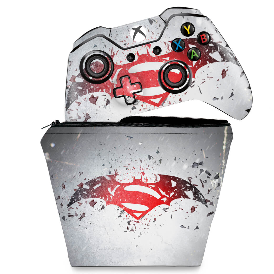 KIT Capa Case e Skin Anti-Rage Xbox One Fat Controle - Batman vs Superman Logo