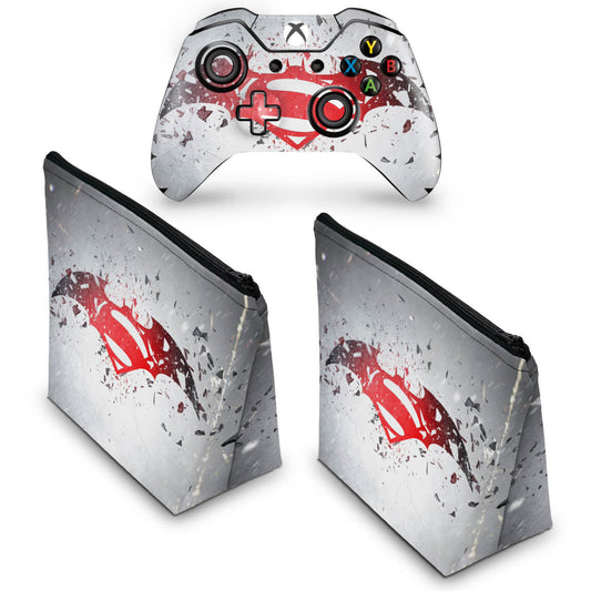 KIT Capa Case e Skin Anti-Rage Xbox One Fat Controle - Batman vs Superman Logo