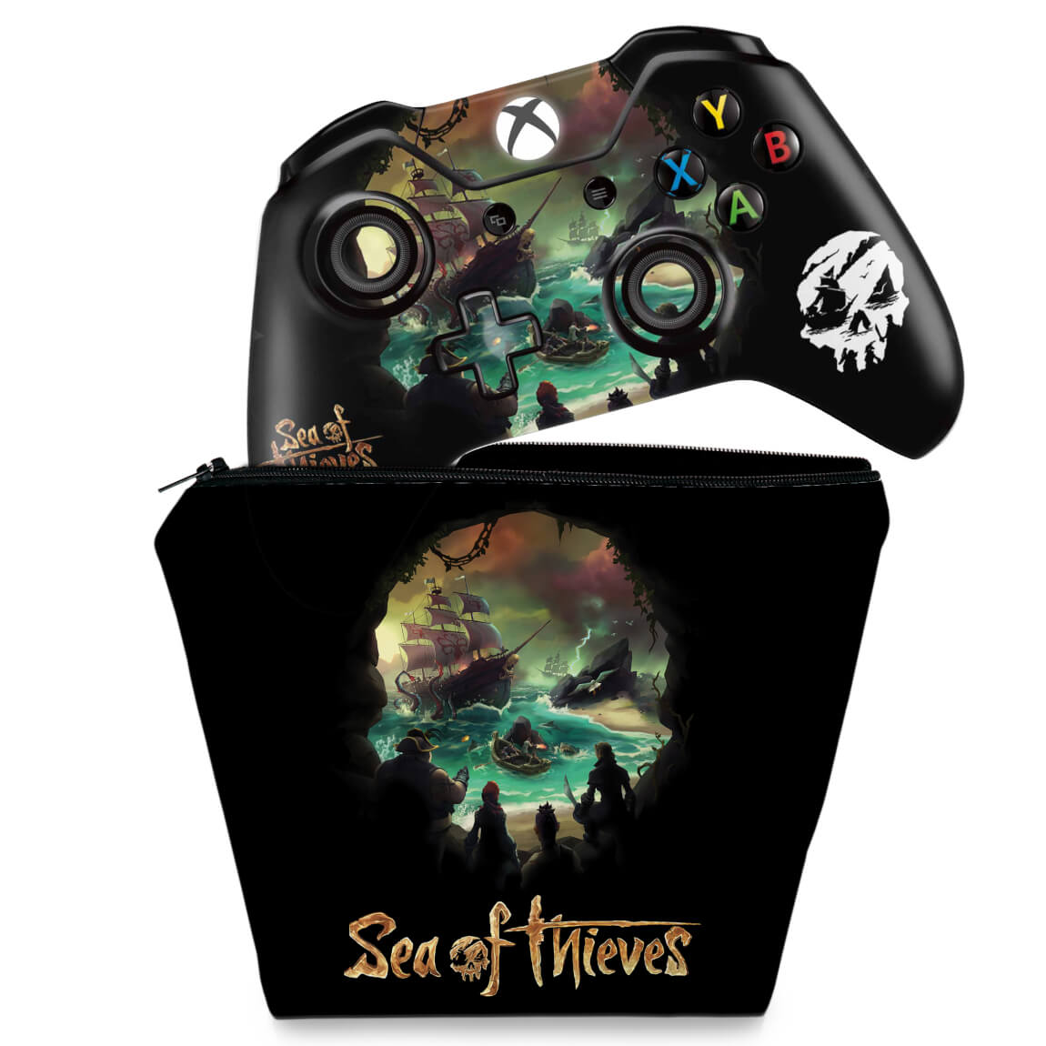 KIT Capa Case e Skin Anti-Rage Xbox One Fat Controle - Sea Of Thieves